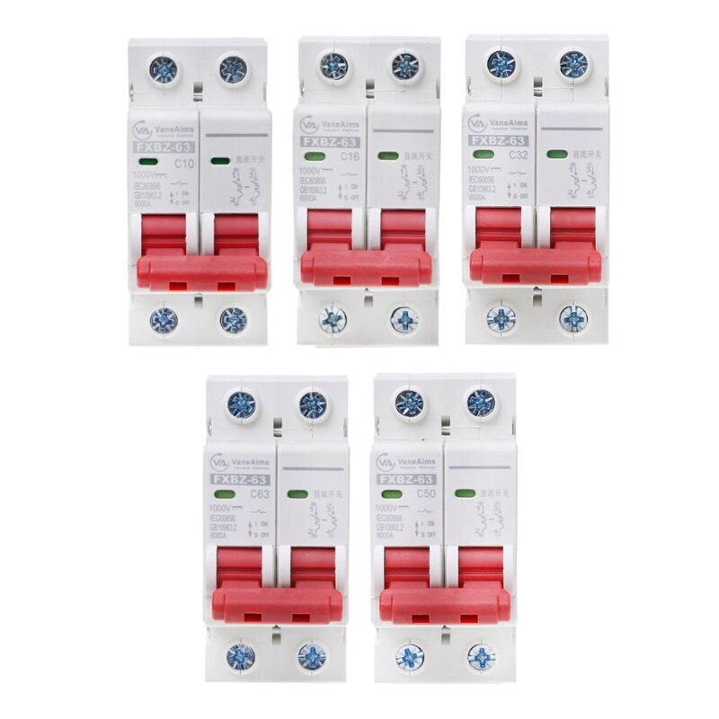 2P DC 1000V Solar Mini Circuit Breaker 10A/16A/32A/50A/63A DC Photovoltaic MCB