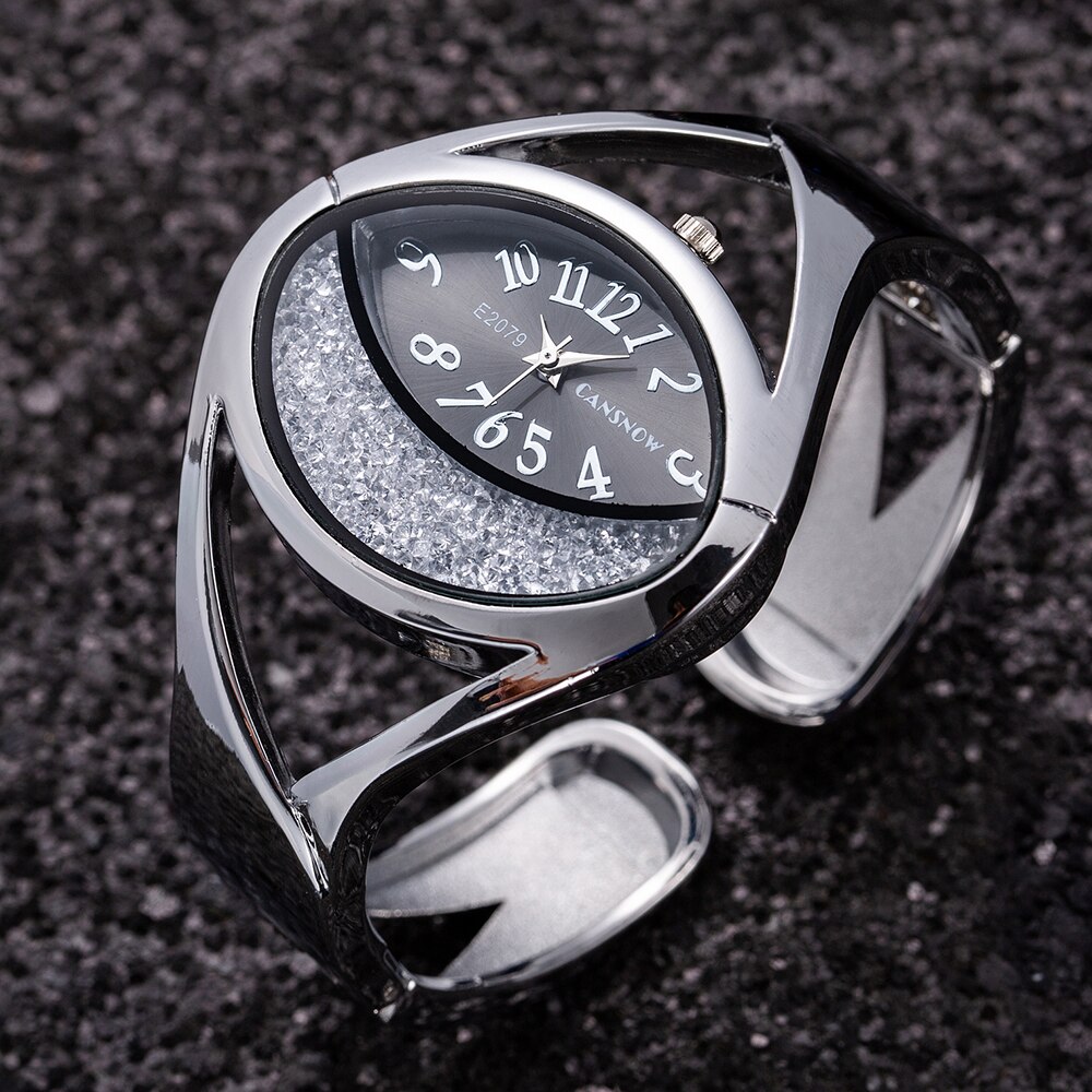 Luxe Silver Diamond Armband Horloges Ogen Vorm Uniek Quartz Vrouwen Horloge Casual Dames Klok Reloj Mujer