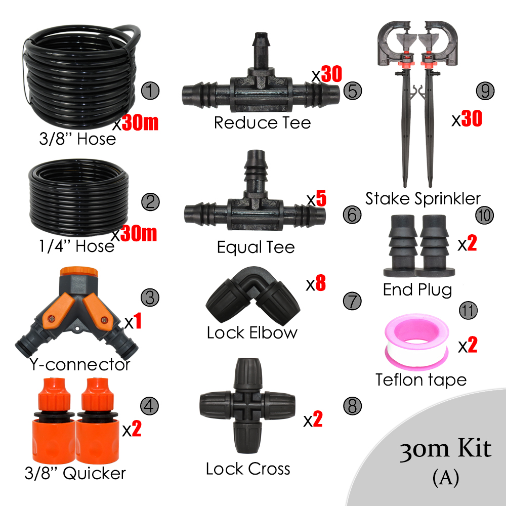 24M2 - 160M2 Area Garden Irrigation Spray Kits Lawn Courtyard Watering System 360 Degrees Rotating Sprinklers Uniform Spray