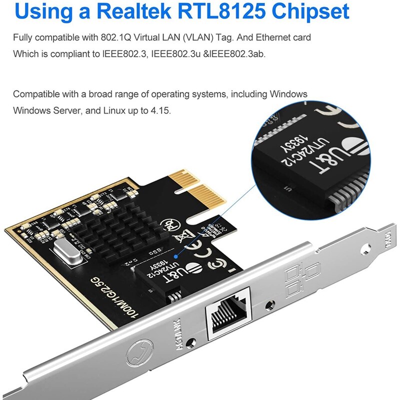 PCIe PCI Express Network Lan Card 2500M RJ45 Network Adapter RJ45 RTL8152 Chipset Supports Windows Linux