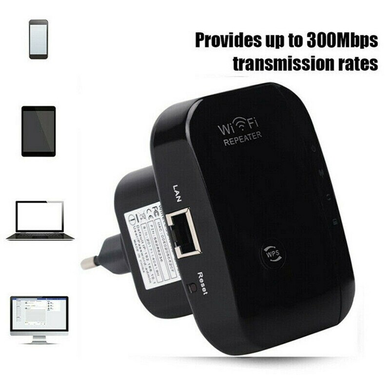 WiFi Range Extender,Super Boost,300Mbps Verstärker Unterstützt Repeater/AP: Black EU