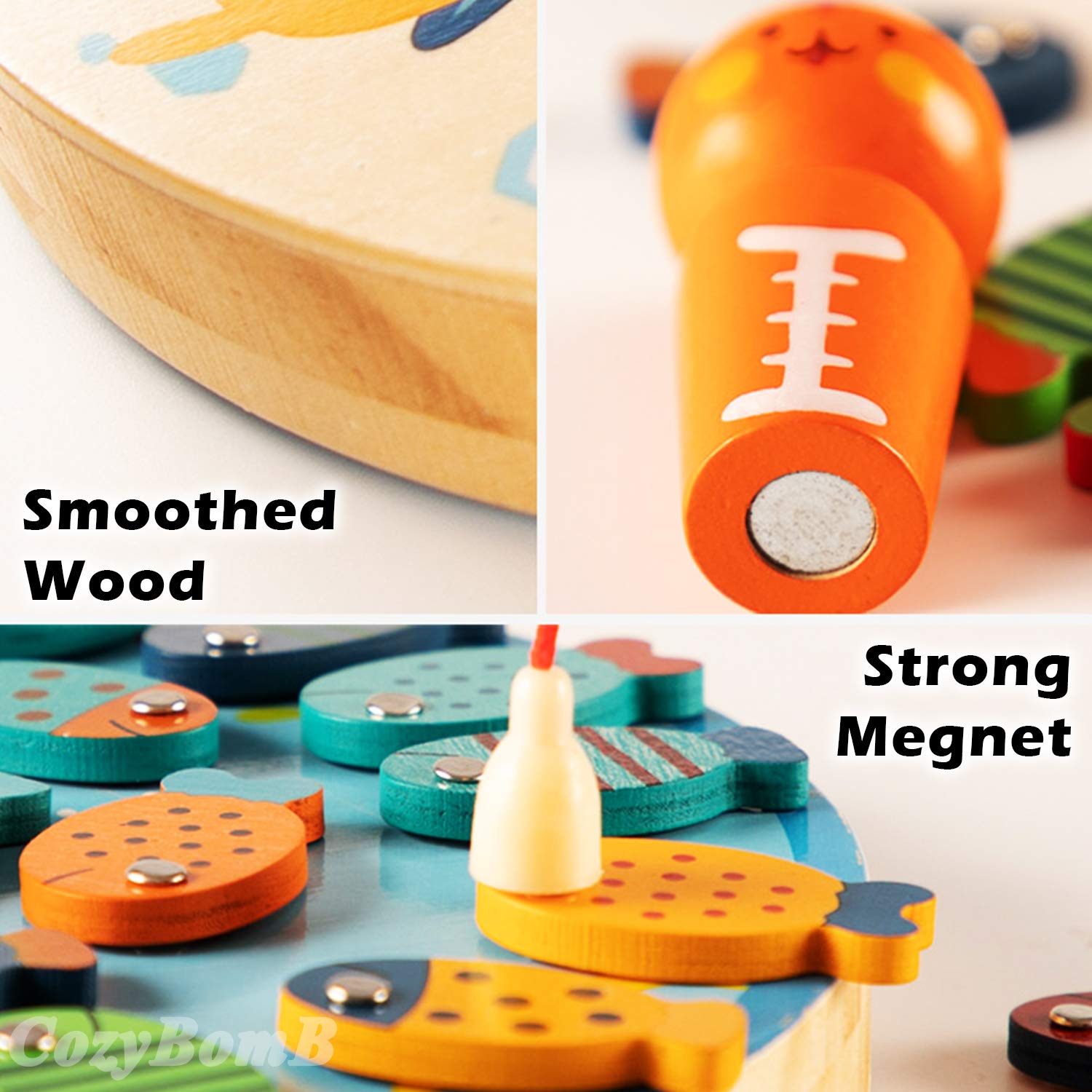 thumbnail interactive-video image 1 of Magnetic Wooden Fishing Game For Toddlers - Alphabet Learning Toy With 2 Poles & Activity Cards 1 of 9