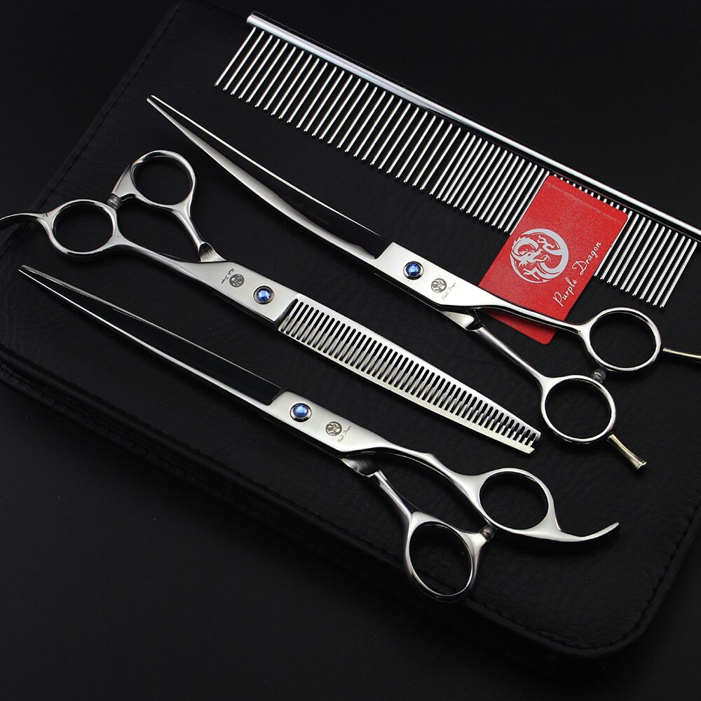 8 Inch Dog Hair Scissors Bent For Dogs Grooming Cat Japan 440C Dog Shears Hair Cutting Thinning Curved Scissor Set: Sliver