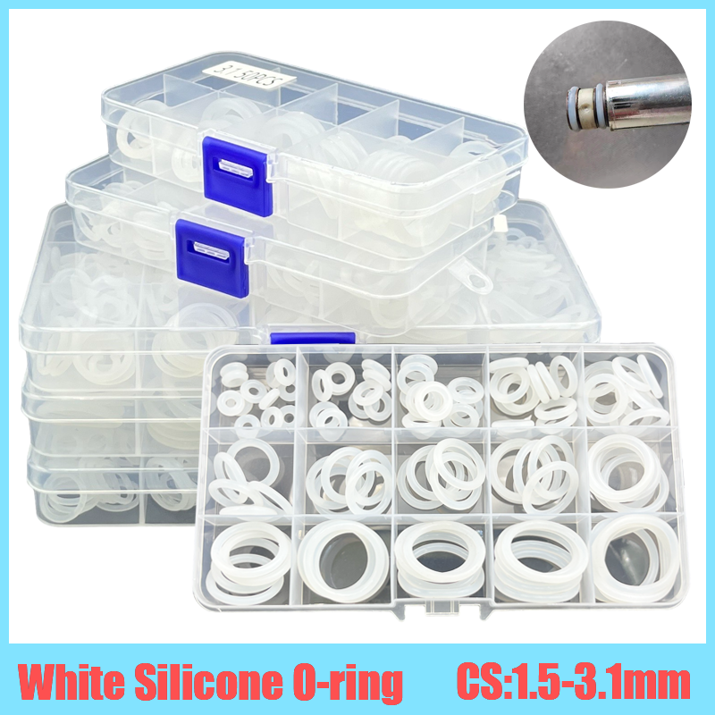 Witte siliconen O-ring VMQ O-ring afdichting pakking CS 1,5/2,0/2,4/3,1 mm geïsoleerde waterdichte ring ronde O-vorm food grade Oring Kit