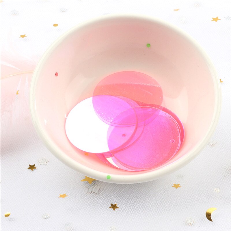 Transparent Sequin 60pcs 25mm Large Round Sequins PVC Loose Sequins Paillettes Sewing Craft For Wedding Decoration 1 Side Hole: Transparent D Pink