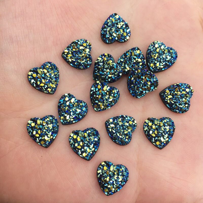 Shiny 60Pcs Resin 10mm heart Ore Surface Flatback Rhinestone for Clothing Applique DIY Scrapbook Jewelry Craft Supplies: 8