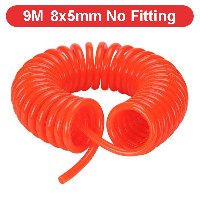PU 8mm x 5mm Polyurethane Air Compressor Hose Tube With EU Fitting Flexible Tool Connector Spring Spiral Pipe 8*5: 9M-8X5 No Fitting
