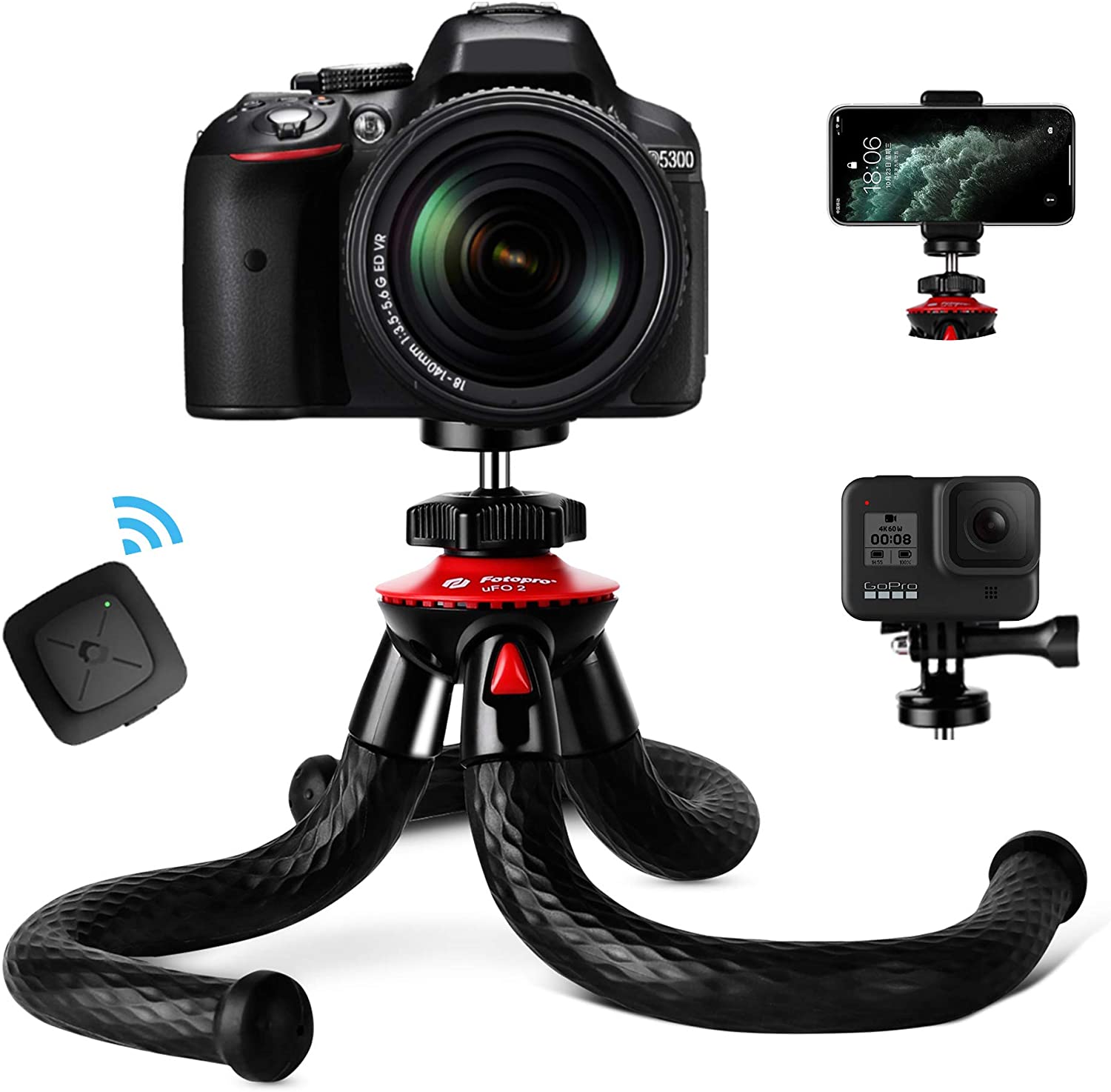 Fotopro fleksibelt stativ til telefon med bluetooth vandtæt kamerastativ til gopro rejsestativ til smartphone vkontakte video