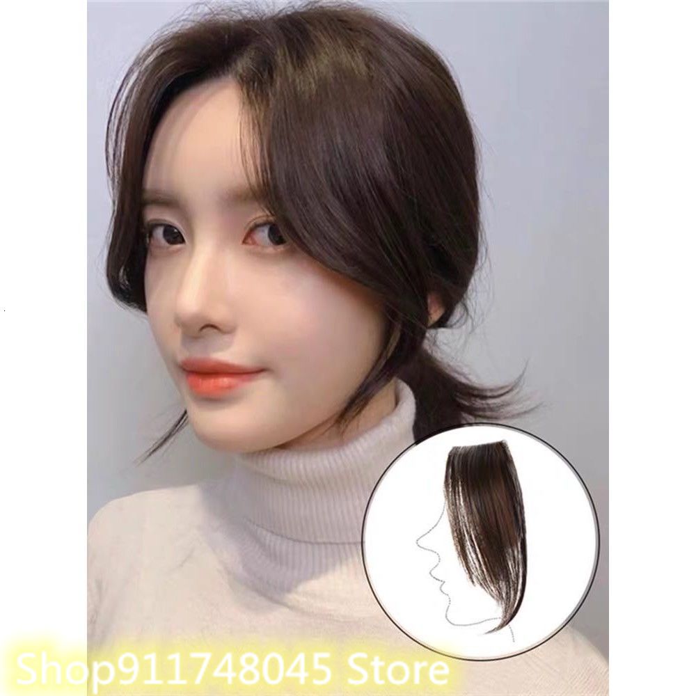 Flequillo lateral de aire sin costuras, peluca Coreana de extensión de cabello de cara pequeña