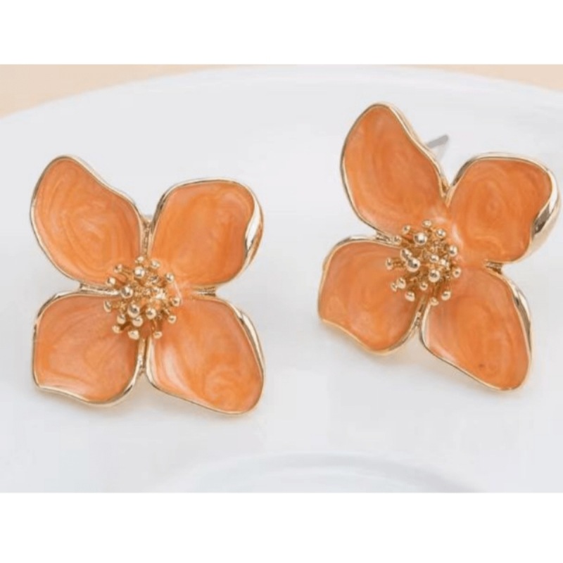 Hibiscus Dropped Glaze Flower Stud Earrings for Women Girl French Vintage Korean Wedding Romantic Jewelry: Blue white zinc plated