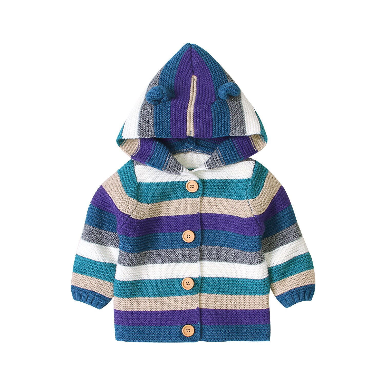 Automne tricoté Cardigan garçons filles doux Style mixte couleur rayure à manches longues simple boutonnage Outwear décontracté à capuche haut 3-24M: 90