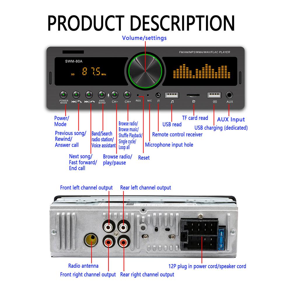 1 DIN Car Radio Car Stereo MP3 Player Bluetooth FM AM Autoradio Car Stereo Radio Remote Control Car MP3 Multimedia Player