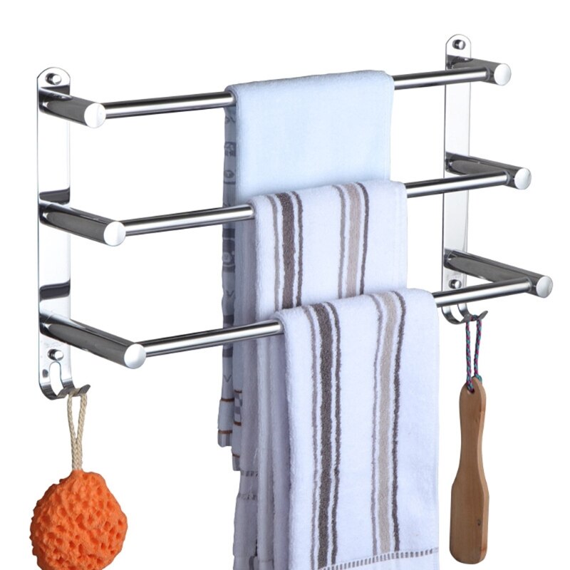 Toallero ajustable de acero inoxidable, estante de baño flexible de 3 niveles, colgador de ropa de mano montado en la pared