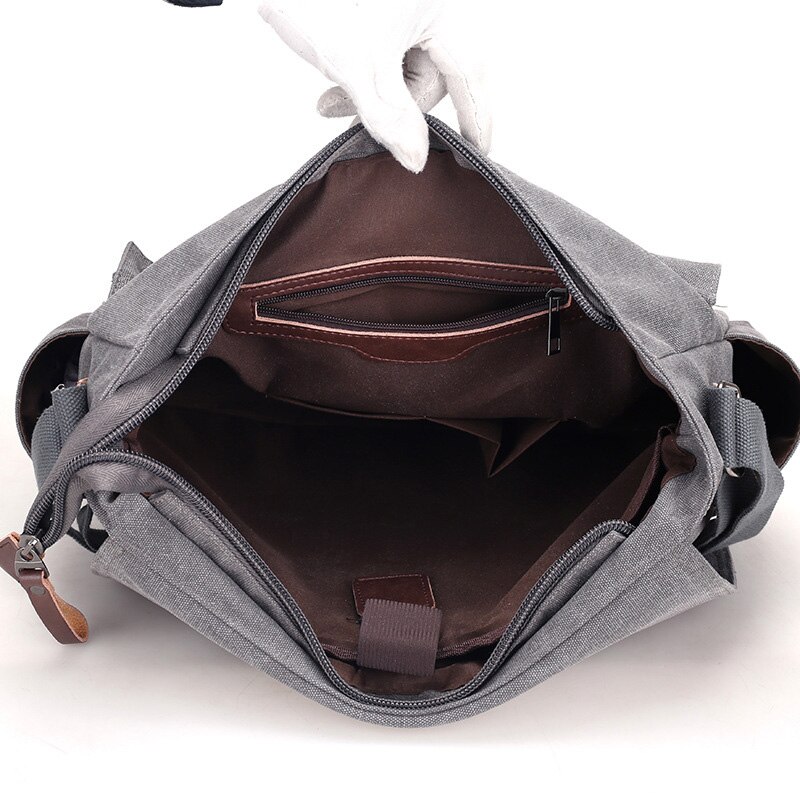 Canvas tas herentas heren grijs bruin effen kleur stoffen schoudertas grote capaciteit heren schoudertas voor laptop computer notebook