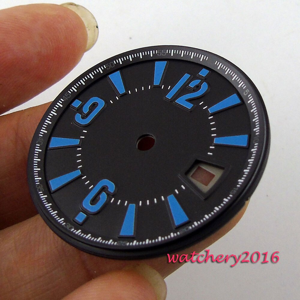 31.5mm zwarte wijzerplaat datum venster blauw mark... Grandado