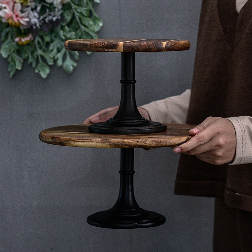 Support à gâteau en bois rustique, présentoir rond sur piédestal, décoratif d'anniversaire