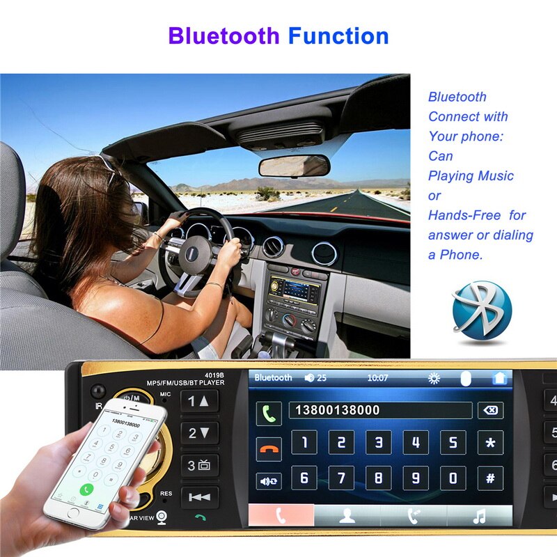 4,1 pulgadas HD 1 Din coche Radio 4019B de Control de volante USB AUX FM Control remoto más Bluetooth 12V Audio estéreo