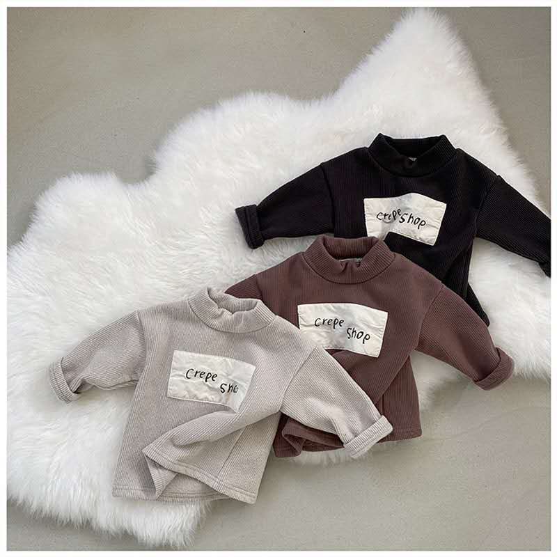 Herfst Winter Jongens En Meisjes Regelmatige Koreaanse Stijl Katoen Kinderen T-shirt Half-Hoge Kraag Lange Mouwen Hedging Letters mode