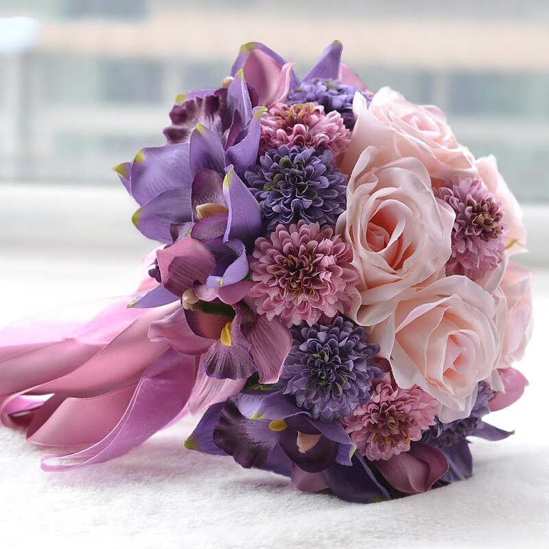 Piękny fioletowy różowy kolor kwiat panny młodej druhny bukiet ślubny sztuczny kwiat róży bukiety ślubne