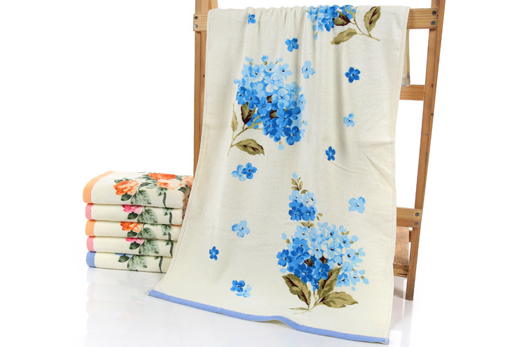 75*140cm blomstermønster bomuldsbadehåndklæder til voksne, strandterry badehåndklæder badeværelse, blomsterhåndklæde, serviette de bain: Lyserød