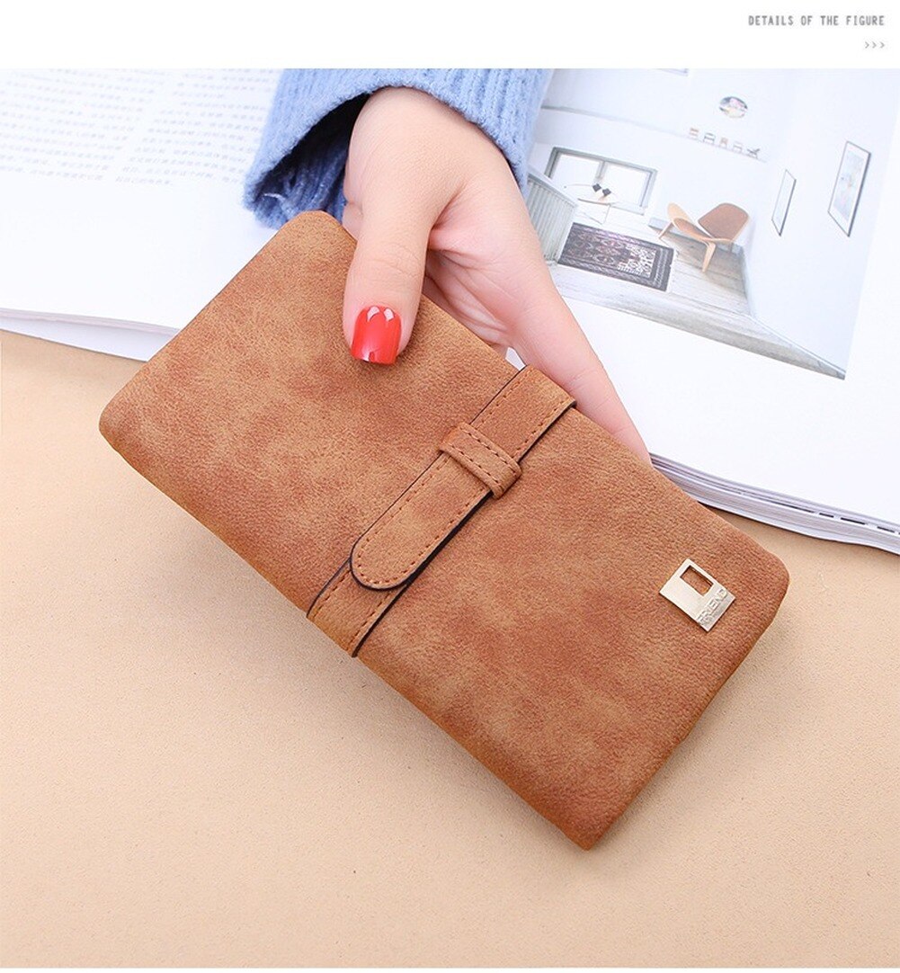 Mode Vrouwen Portefeuilles Trekkoord Nubuck Leer Rits Portemonnee Vrouwen Lange Portemonnee Tweevoudig Meer Kleur Clutch