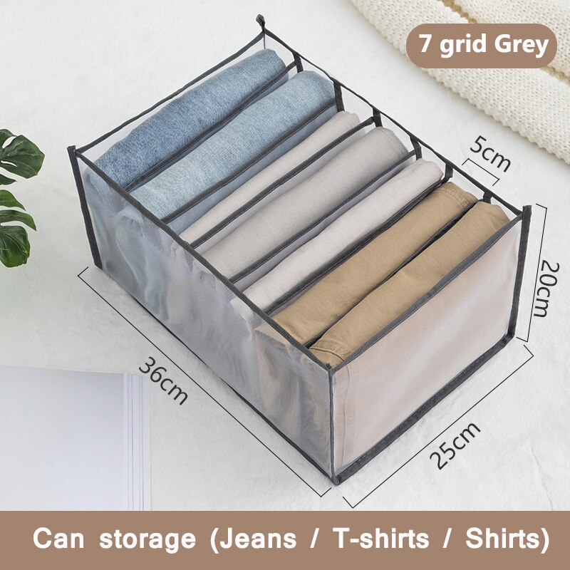 Clothes Organizer Wardrobe Clothes Storage Box Organizer Box Socks Underwears Bras Storage Compartments Jeans Storage Box: 7 Grid 36x25x20 Gray