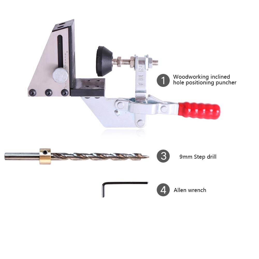 Outil de perçage Oblique pour le travail du bois Guide de perforateur Guide de perçage incliné outil de perçage de gabarit pince et pas de foret Kit de charpentier