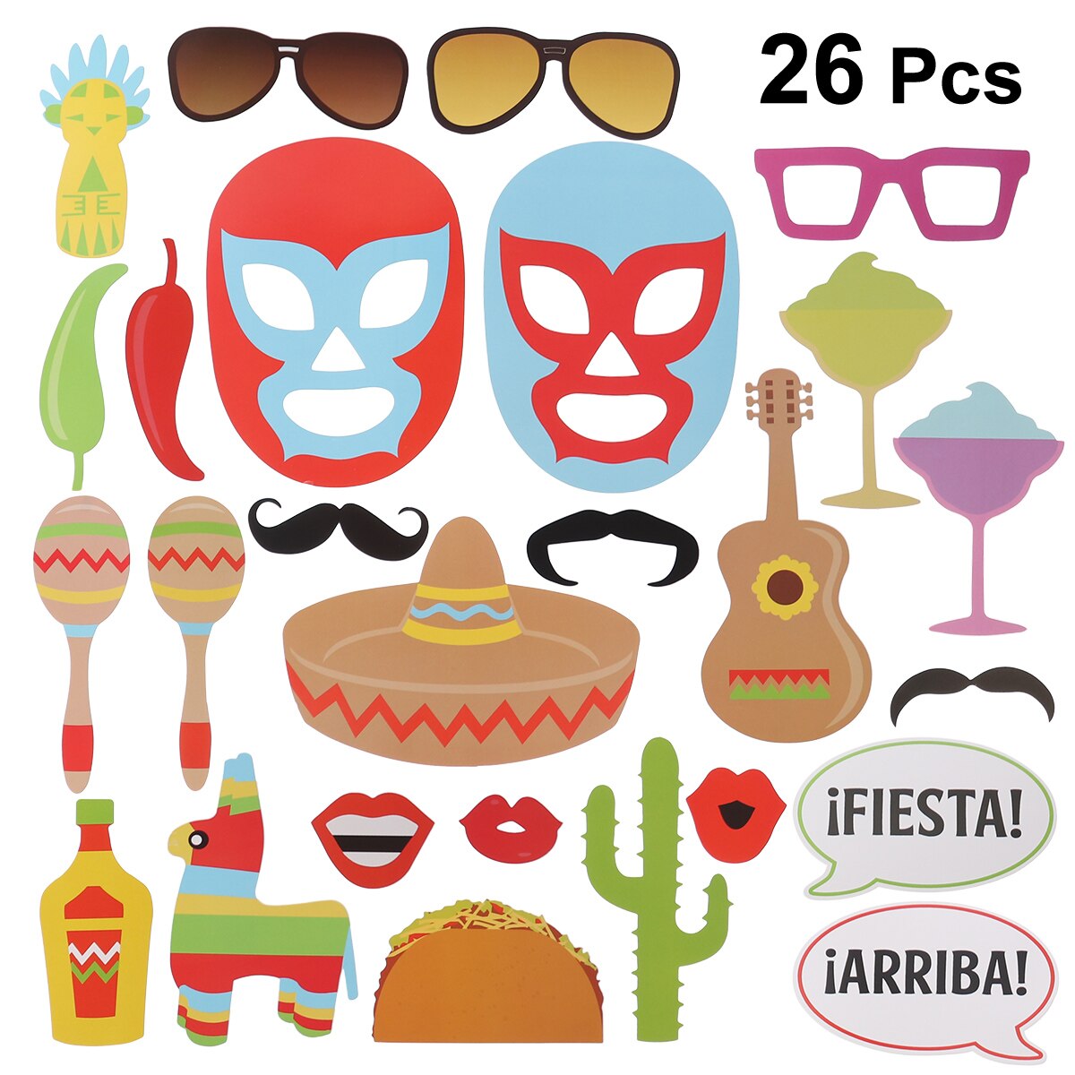 26 sztuk meksykańskie foto budka rekwizyty Selfie rekwizyty na meksykańskie wesele urodziny wieczór panieńnarty impreza tematyczna wystrój: Default Title