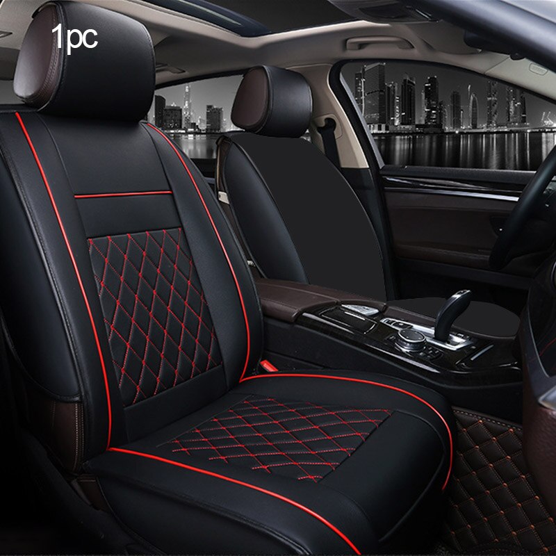 funda asiento coche Cuero de la PU Beige coche Set de funda de asiento de vehículo cojín para Mitsubishi Nissan Renault Peugeot Auto Interior accesorios para el coche accesorios productos: Black Red 1pc
