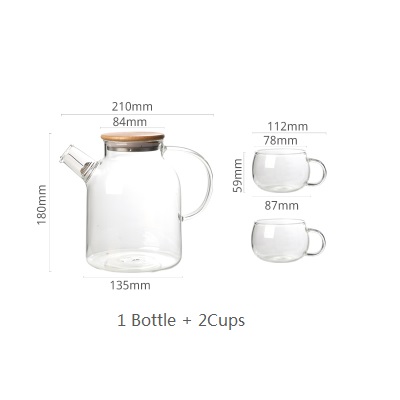 Slanghåll värmebeständiga flaskor kallvattenkannor hög borosilikatglasflaska stor kapacitet 34oz 61oz med koppar: 1500ml med 2 koppar