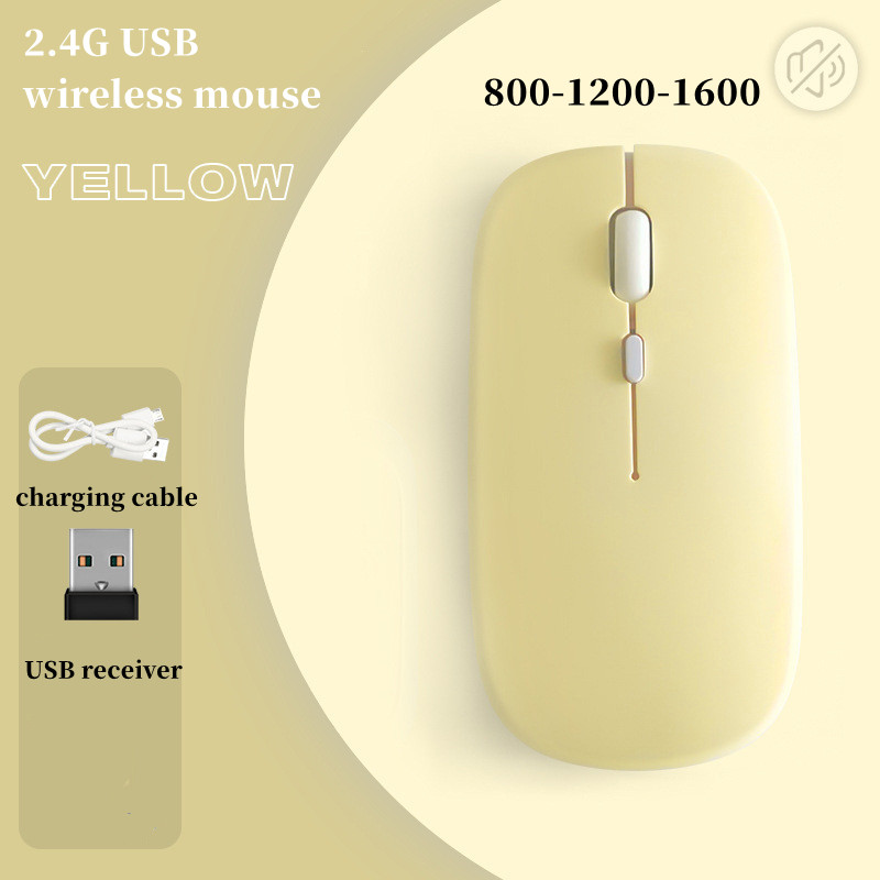 Bezprzewodowa ładowalna mysz do komputera Laptop, bezprzewodowa mysz Slim Mini Noiseless, myszy 2.4G do domu/biura: YELLOW