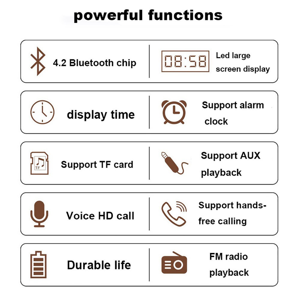 Bluetooth højtaler trådløs stereo musik soundbox med led display ur vækkeur bord ure moderne support aux tf kort