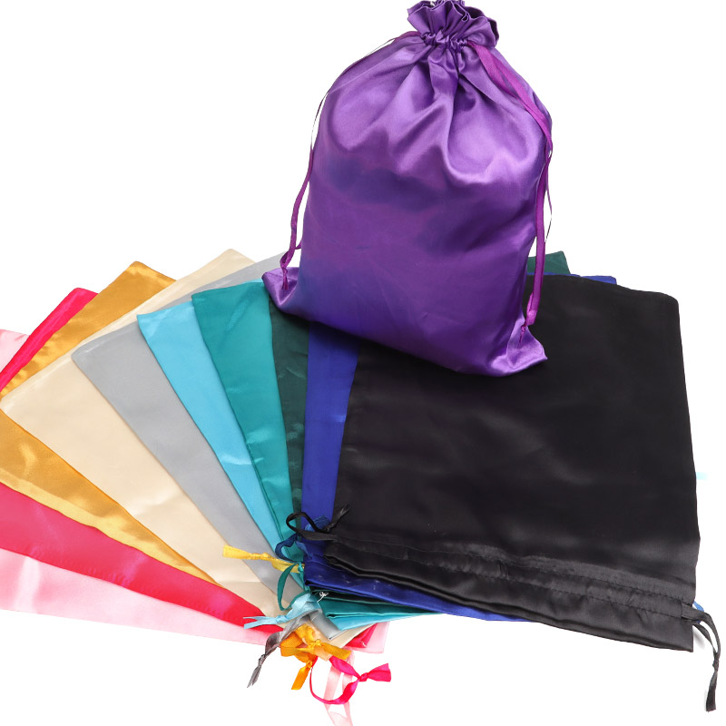 Sac de perruque en Satin, 12 pièces, sacs de rangement 25x35Cm, grand sac de perruque en soie douce noir rose pour outils d'emballage de perruque, accessoires de perruque