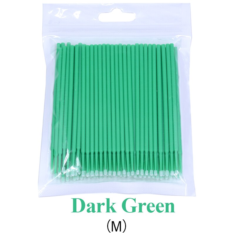 Kekelala 100Pcs/Fles Wimper Extension Wattenstaafjes Lash Lift Lijm Remover Applicators Microblade Make Micro Borstels Tool: 100pcs Dark Green