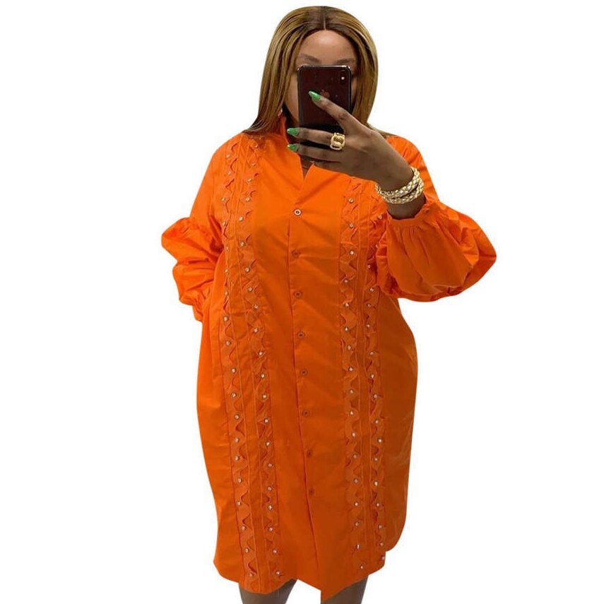 African Dresses For Women Vetement Femme Yellow Africa Shirt Dress African Clothes Dashiki Ankara Dresses Ladies: Orange / XL