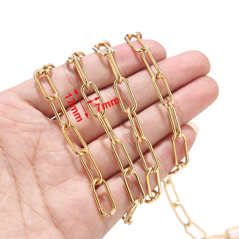 1Meter 7mm Width Stainless Steel Gold Tone Rolo Cable Chains Heavy Chic Chain Fit for Jewelry Making