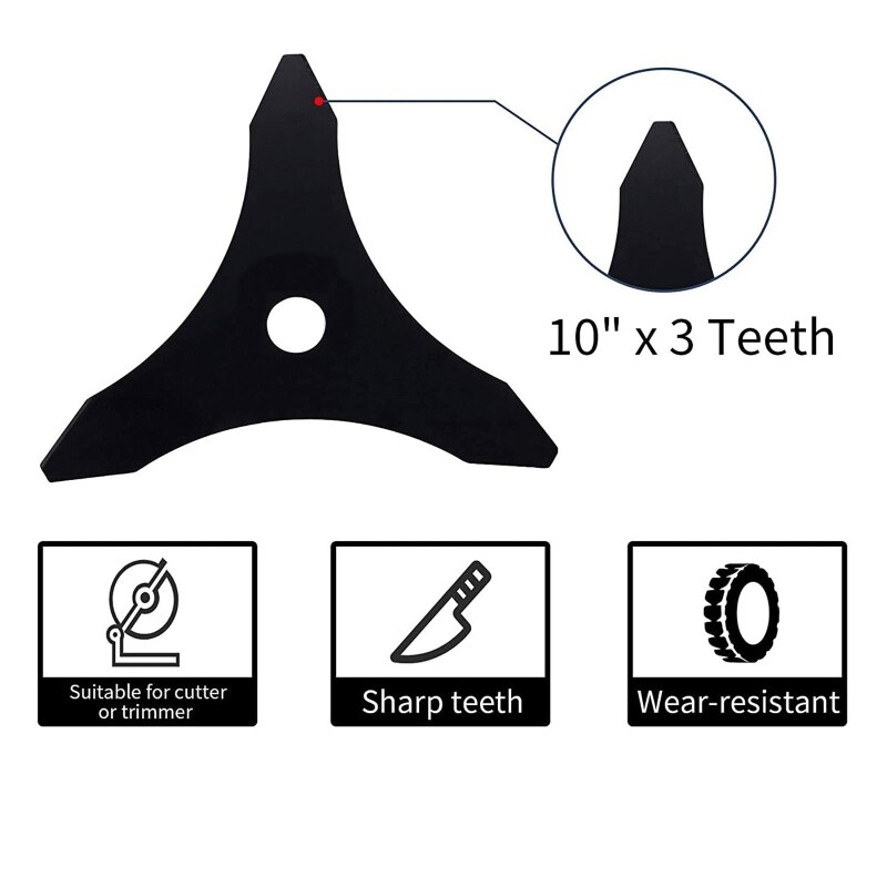 Brush Cutter Blade Kit 10 x 3 Inch 3 Teeth Steel Brush Blades with Blade Adapter