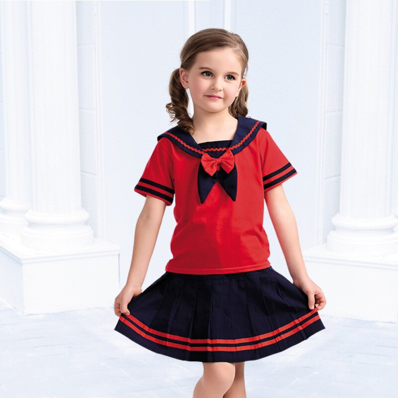 Niños uniformes de guardería estudiantes niños y niñas uniformes escolares estilo británico trajes 2 uds ropa infantil D-0554: Girls / S