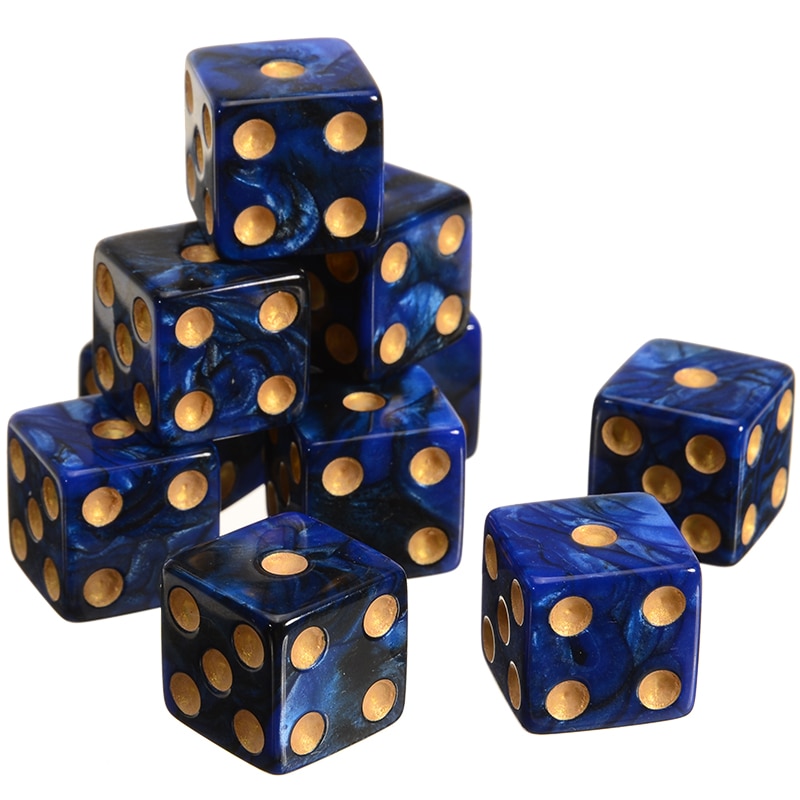10pcs 6 Sided Dice 16mm Colorful Dice Round Corner Pearl Gem Dices Set Playing Table Games Entertainment Dice