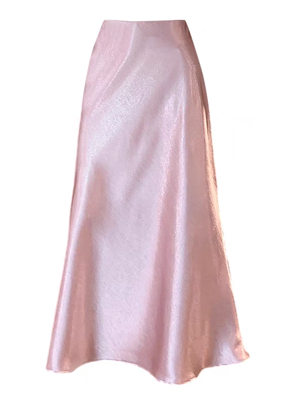 Midaxi-kjol i satin för kvinnor, böljande sjöjungfrukjol med trumpetkant, hög midja och a-linjeformad passform, vårsommar och höstkjolar