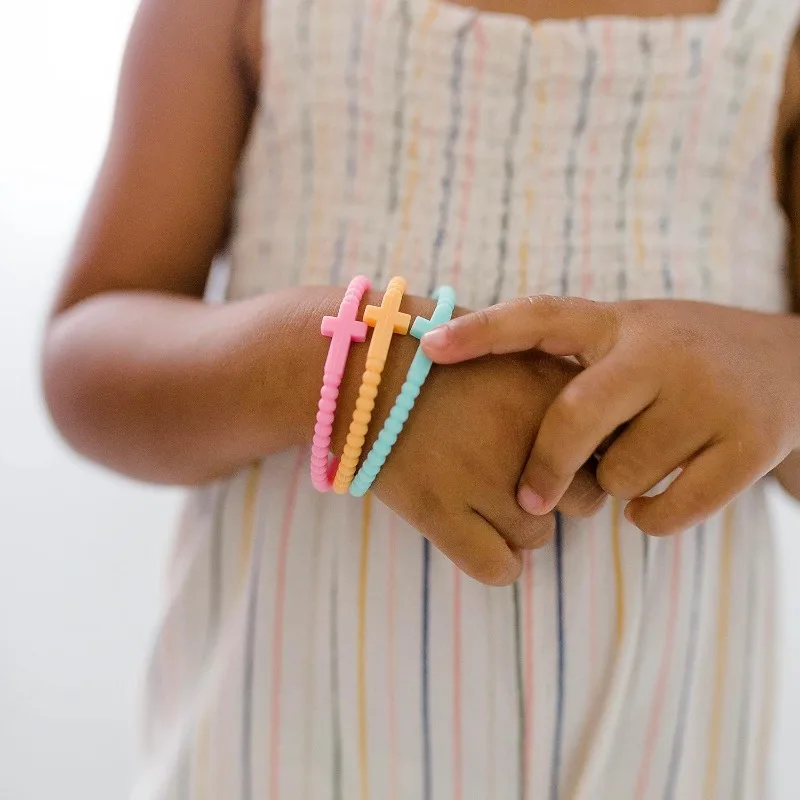Jesus Bracelets - Cross & Macaron-colored Beaded Silicone Bracelets for Women Men Girls Boys Kids Aldult