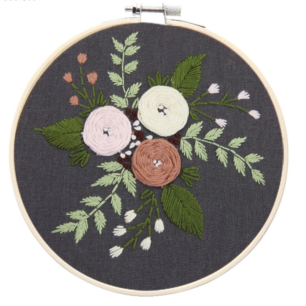 DIY Embroidery Kit Full Range of Embroidery Cross Stitch Stamped Embroidery Cloth with Floral Kit Gift Home Decoration FD: 1