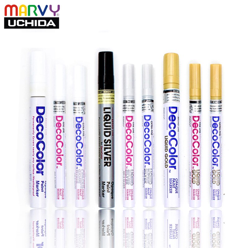 Marvy Oil Paint Marker Pen Art Sketching Pen Golden/Silver/White 0.7/1.0/2.0mm Metallic Marcador Caneta Stationery 120S &amp; 300S