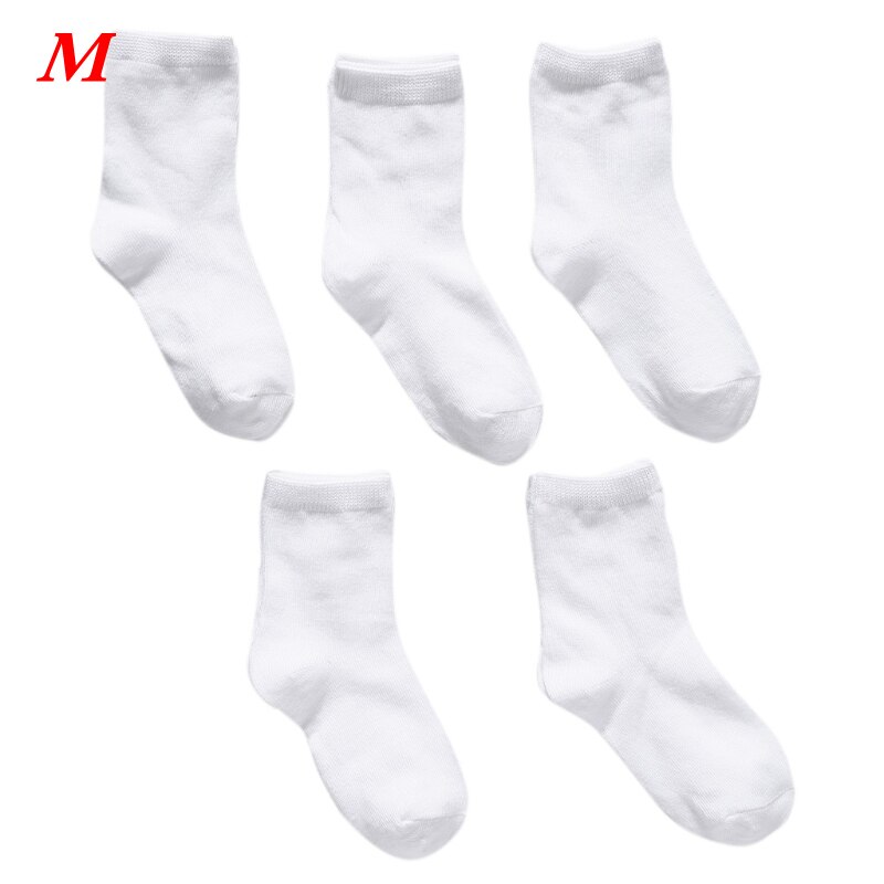 5 Pairs Kids Pure White Sock Baby Boy Girl Solid Breathable Cotton Sport Spring B2QD: M