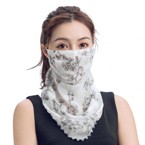 Rose Flower Women Summer Chiffon Anti-UV Thin Veils Scarf Neck Face Cover Shawl: Water Ink Peach