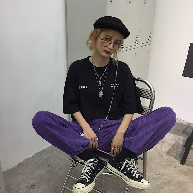 Dragsko lila byxor vida ben baggy kvinnor byxor med hög midja harajuku koreanska byxor dam streetwear hip hop joggare