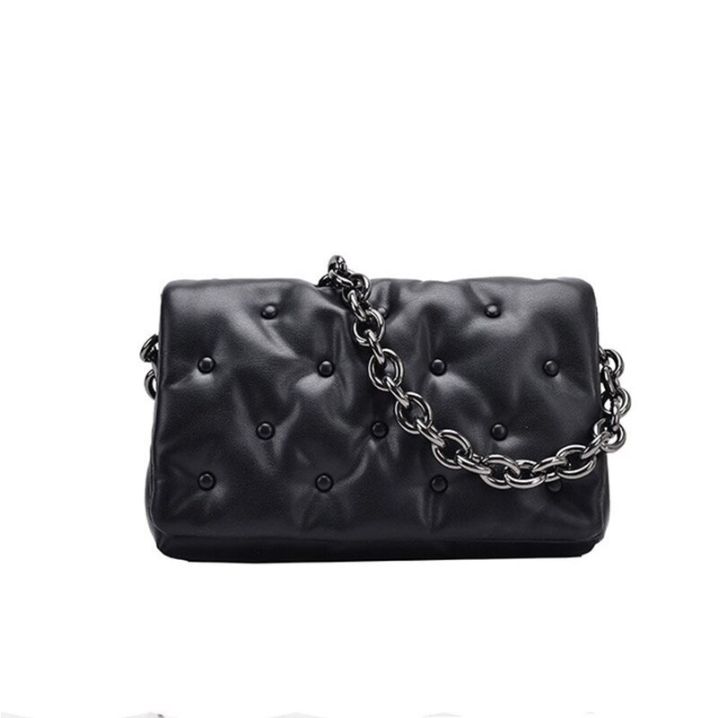 gebrandmarkt Frauen Schulter Taschen Denim Dicke Metall Kette Schulter Geldbörsen Und Handtasche Damen Handtasche Kupplung Weibliche Landstreicher Tasche: schwarz