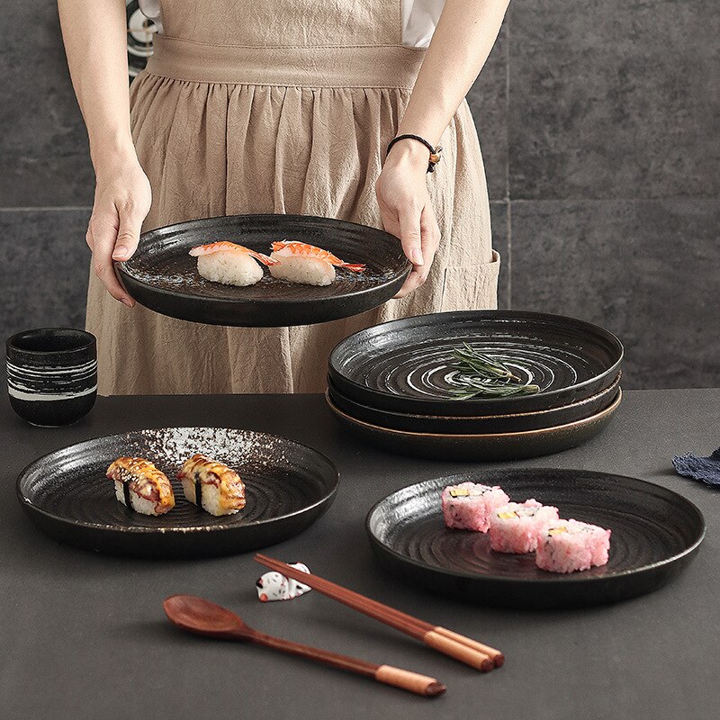 Japanse Retro Schotel Keramische Steak Plaat Creatieve Ronde Diepe Rivierkreeft Grote Platte Ceramica Westerse Gerechten Platen Servies