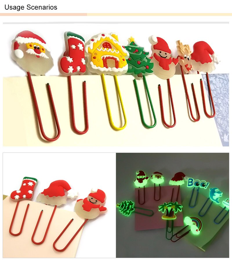 8 stücke Weihnachten glühend Lesezeichen Metall Papier Clips Leucht Seite Halfter Marker für Lehrer Schüler Schreibwaren freundlicher Weihnachten