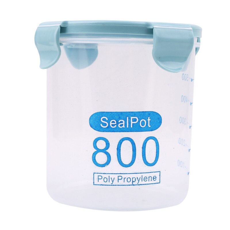 Kitchen Plastic Sealed Jar Storage Box Transparent Food Can Keep Fresh Fresh Transparent Container Can: blue 800ml